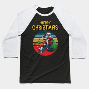 Christmas Skateboarding Santa With Vintage Sunset Perfect Gift for Christmas Day Baseball T-Shirt